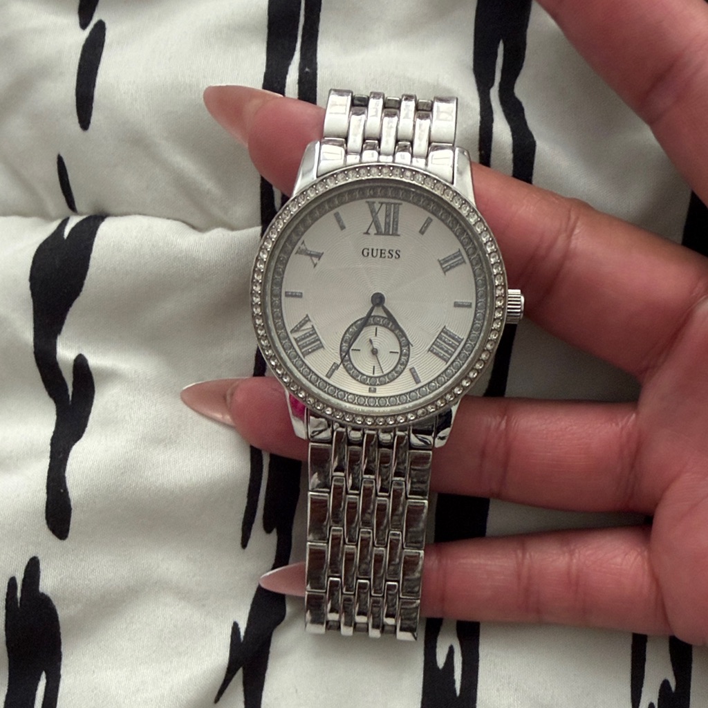 Guess Silver Timepiece With Roman Numerals Guess Silver Timepiece With Roman Numerals